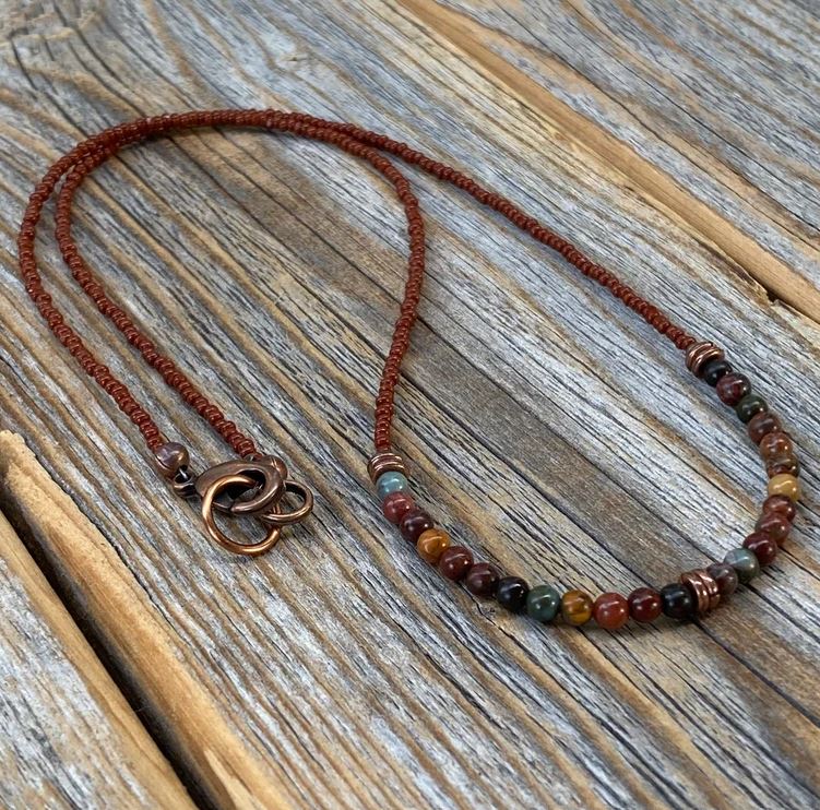 Multi-Colored Red Creek Jasper and Czech Glass Necklace | Yellowstone Spirit Southwestern Collection Japser Copper Necklace Objects of Beauty Southwest 