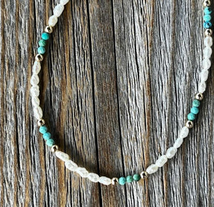 Pearl Turquoise and Gold Beaded Necklace | Yellowstone Spirit Southwestern Collection Pearl Turquoise Gold Necklace Objects of Beauty Southwest 
