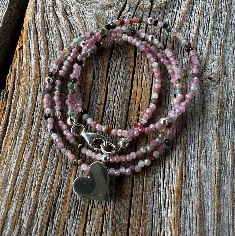 Pink Tourmaline and Silver Heart Beaded Necklace | Yellowstone Spirit Southwestern and Turquoise Collections Pink Tourmaline Silver Heart Necklace Objects of Beauty Southwest 