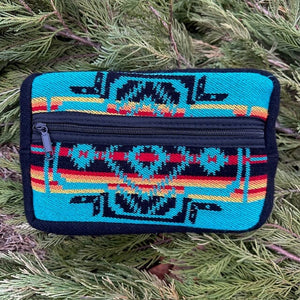 Southwestern Wool Cosmetic / Shaving Pouch or Clutch | Yellowstone Spirit Southwestern Collection Cosmetic Shaving Pouch ObjectsOfBeauty Turquoise Fire 