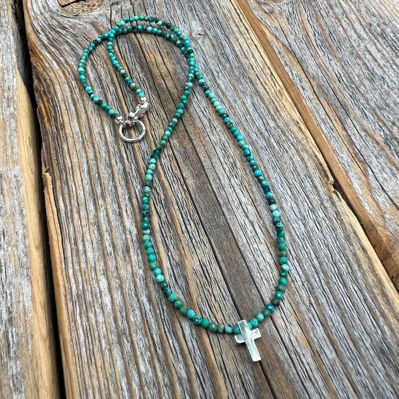 Turquoise with Silver Cross Beaded Necklace | Yellowstone Spirit Southwestern Collection Turquoise Beaded Necklace Objects of Beauty Southwest 