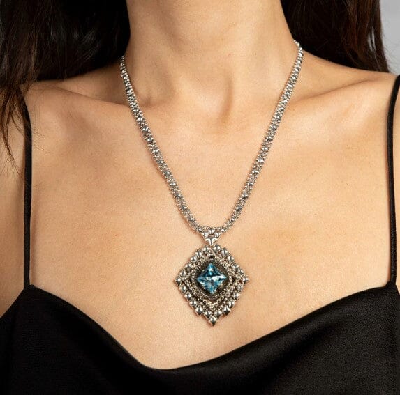 Amelia Liquid Silver Necklace w Aqua Crystal liquid metal necklace Sergio Gutierrez 
