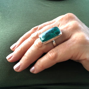 C4 Chrysocolla Beth Dutton Square & Rectangular Adjustable Rings | Southwestern Yellowstone Rings Objects of Beauty Southwest 