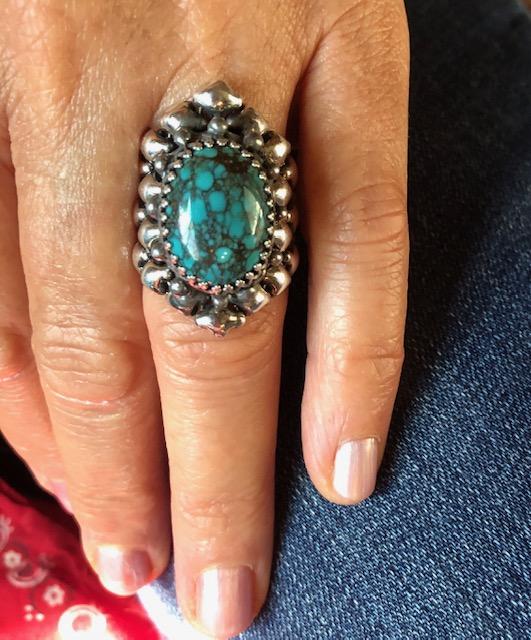 Isabella Goes West Turquoise SG Liquid Silver Ring rings Sergio Gutierrez Liquid Metal Jewelry  | Yellowstone Collection