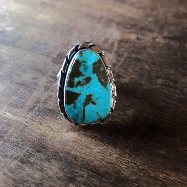 Kingman Turquoise Silver Pear Shaped Ring | Yellowstone Spirit Southwestern Collection |  Turquoise Ring Objects of Beauty