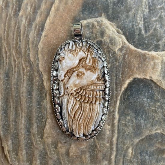 Nuzzling Horse Couple Carved Bone Pendant Necklace | Yellowstone Spirit Southwestern and Spirit Animal  Collections Objects of Beauty Southwest 