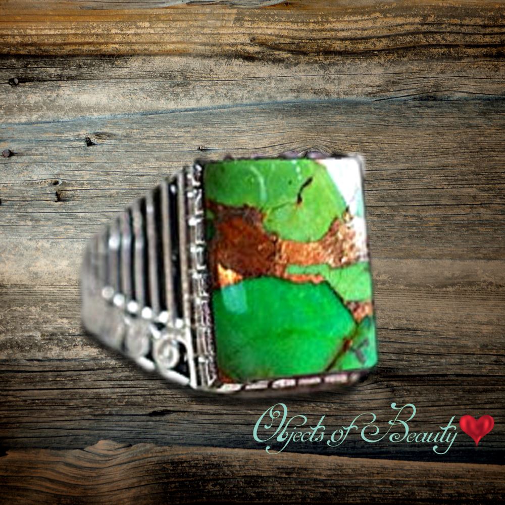 Transcendence Green Cooper Turquoise Square Ring Rings Objects of Beauty Southwest 