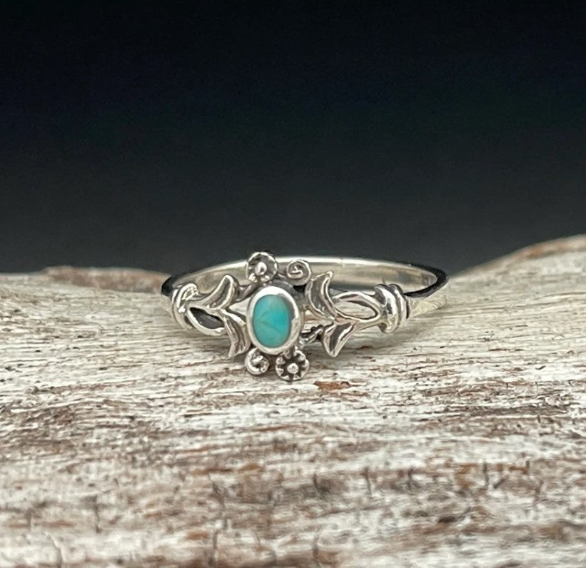 Turquoise in a Bed of Flowers Ring | Yellowstone Spirit Southwestern Collection | Turquoise Ring Objects of Beauty