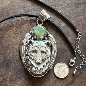 Bear w Turquoise Disc Medium | Yellowstone Spirit Southwestern and Spirit Animal Collection Necklaces Objects of Beauty Southwest | Necklace n Dime