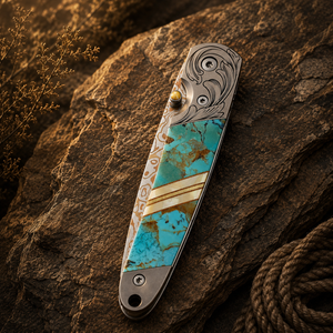 Blue-Green Kingman Turquoise 4" Copper & Brass Core Damascus | Yellowstone Spirit Southwestern Collection