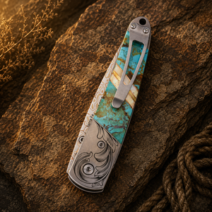 Blue-Green Kingman Turquoise 4" Copper & Brass Core Damascus | Yellowstone Spirit Southwestern Collection