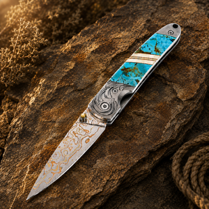 Blue-Green Kingman Turquoise 4" Copper & Brass Core Damascus | Yellowstone Spirit Southwestern Collection