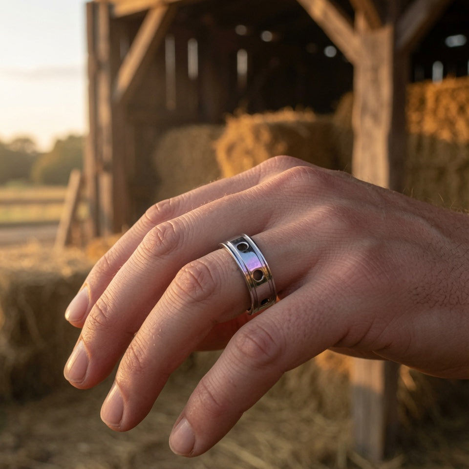 Orbit perforated titanium ring on Cowboy