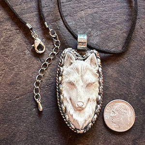 Wolf Pendant Necklace | Carved Bone | Yellowstone Collection Wolf Necklace Objects of Beauty