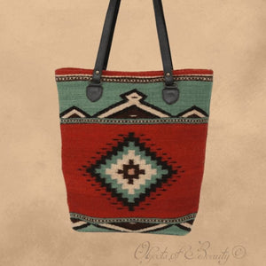 Adobe & Azul Maria Bucket Wool Tote | Yellowstone Spirit Southwestern Collection Handwoven Wool Tote Manos Zapotecas 