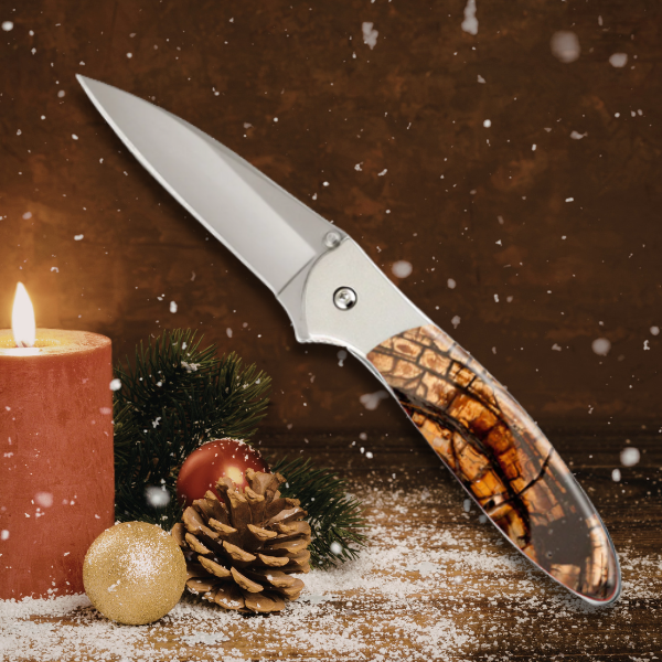 Amber Fossilized Woolly Mammoth Kershaw Leek w Plain Blade | Yellowstone Spirit and Spirit Animal Collection