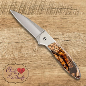 Amber Fossilized Woolly Mammoth Kershaw Leek Knife w Plain Blade | Yellowstone Spirit and Spirit Animal Collection Collectible Knives Santa Fe Stoneworks 