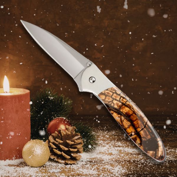 Amber Fossilized Woolly Mammoth Kershaw Leek Knife w Plain Blade | Yellowstone Spirit and Spirit Animal Collection Collectible Knives Santa Fe Stoneworks 