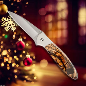 Amber Fossilized Woolly Mammoth Kershaw Leek Knife w Plain Blade | Yellowstone Spirit and Spirit Animal Collection Collectible Knives Santa Fe Stoneworks 