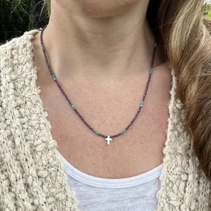 Amethyst and Turquoise with Silver Cross Beaded Necklace | Yellowstone Spirit Southwestern Collection Amethyst Turquoise Necklace Objects of Beauty Southwest 