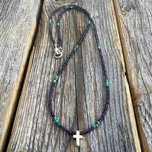 Amethyst and Turquoise with Silver Cross Beaded Necklace | Yellowstone Spirit Southwestern Collection Amethyst Turquoise Necklace Objects of Beauty Southwest 