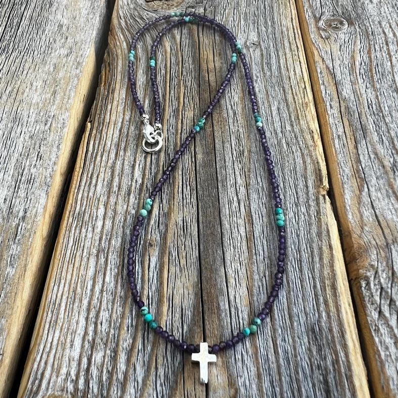 Amethyst and Turquoise with Silver Cross Beaded Necklace | Yellowstone Spirit Southwestern Collection Objects of Beauty 