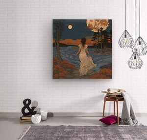 Barefoot on an Indigo Night | Andrea Record Fine Art | Yellowstone Spirit Southwestern Collection Painting Print Andrea Record Fine Art Wood Print 8x8inches (21x21cm) 