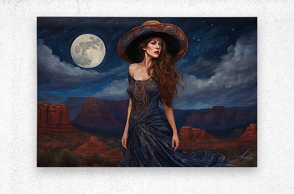 Basking in the Midnight Air | Andrea Record Fine Art | Yellowstone Spirit Southwestern Collection Painting Print Andrea Record Fine Art Brushed Metal Print 8x5inches (21x13cm) 