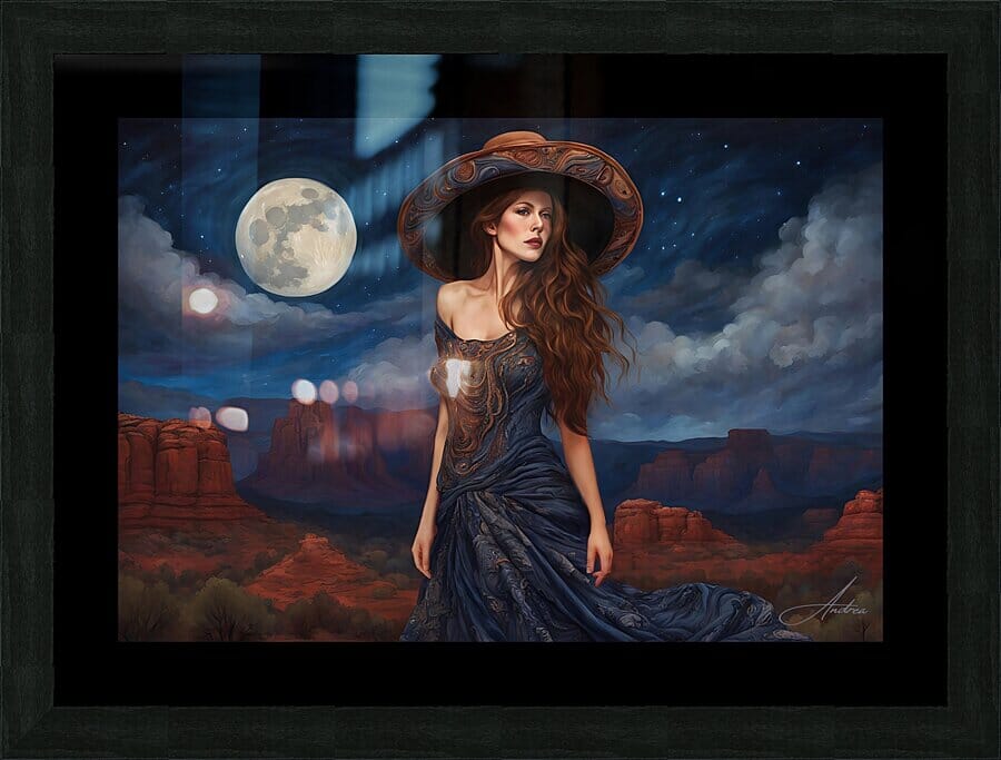 Basking in the Midnight Air | Andrea Record Fine Art | Yellowstone Spirit Southwestern Collection Painting Print Andrea Record Fine Art Framed Print 8x5inches (21x13cm) 