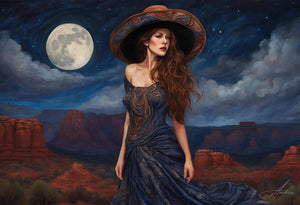 Basking in the Midnight Air | Andrea Record Fine Art | Yellowstone Spirit Southwestern Collection Painting Print Andrea Record Fine Art Giclee Fine Art Matte Paper Print 8x5inches (21x13cm) 