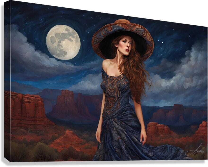 Basking in the Midnight Air | Andrea Record Fine Art | Yellowstone Spirit Southwestern Collection Painting Print Andrea Record Fine Art Giclée Stretched Canvas Print 8x5inches (21x13cm) 