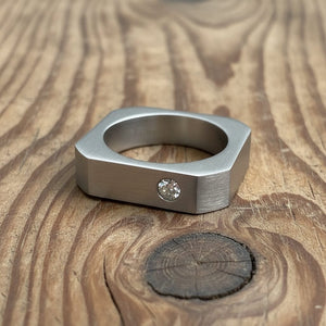 Beacon stainless steel square titanium ring with cubic zirconia Ring Luca Vale 