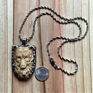 Brown Bear Carved Bone Pendant Small | Yellowstone Spirit Southwestern Collection Bear Necklace Objects of Beauty Southwest 