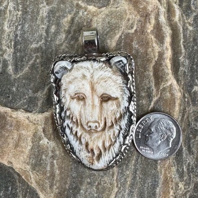 Brown Bear Carved Bone Pendant Small | Yellowstone Spirit Southwestern Collection Bear Necklace Objects of Beauty Southwest 