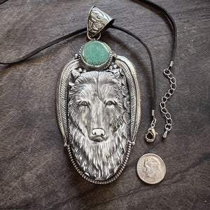 Bear w Green Turquoise Disc Large | Yellowstone Spirit Southwestern and Spirit Animal Collection Necklaces Objects of Beauty Southwest 