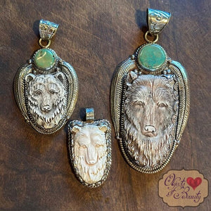 Bear w Green Turquoise Disc Medium | Yellowstone Spirit Southwestern and Spirit Animal Collection Necklaces Objects of Beauty Southwest 