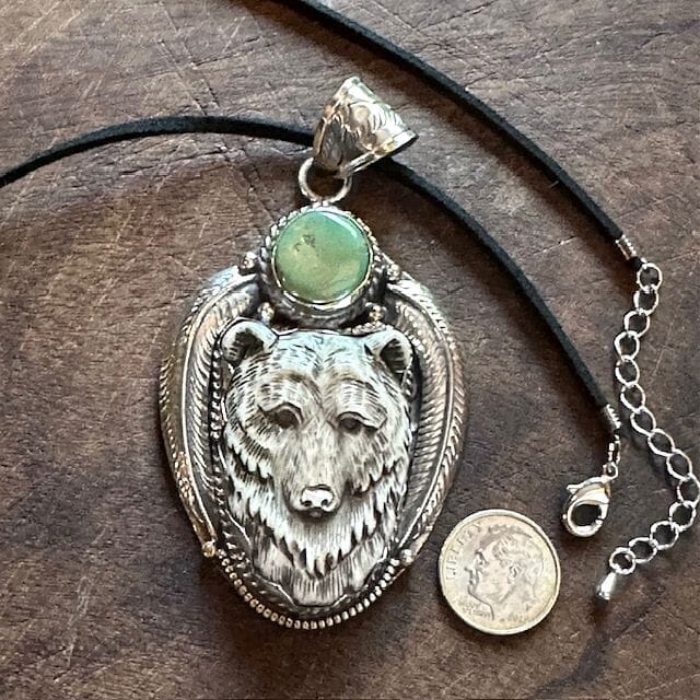 Bear w Green Turquoise Disc Medium | Yellowstone Spirit Southwestern and Spirit Animal Collection Necklaces Objects of Beauty Southwest 