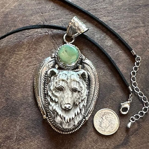 Bear w Green Turquoise Disc Medium | Yellowstone Spirit Southwestern and Spirit Animal Collection Necklaces Objects of Beauty Southwest 