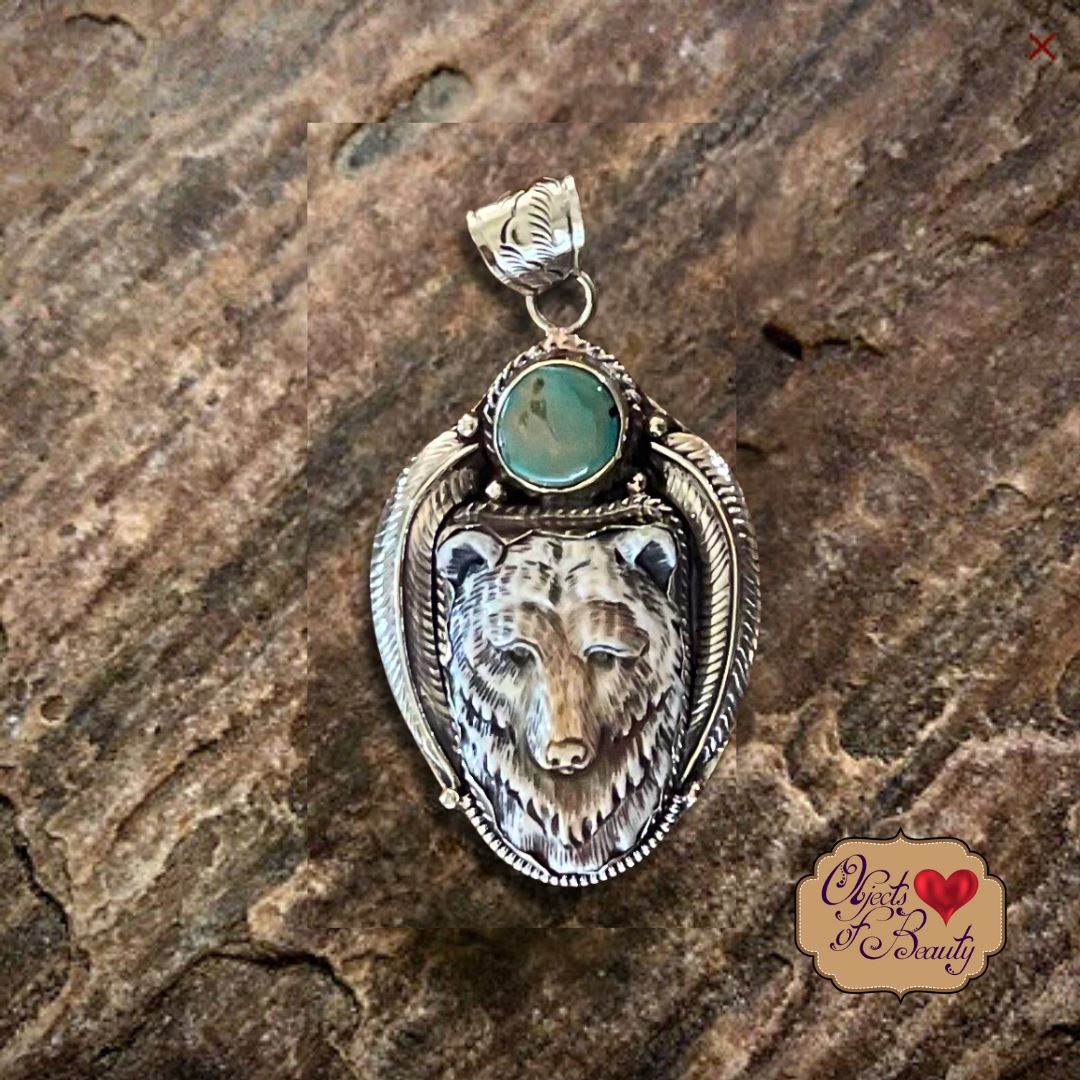 Bear w Turquoise Disc Medium | Yellowstone Spirit Southwestern and Spirit Animal Collection Necklaces Objects of Beauty Southwest 