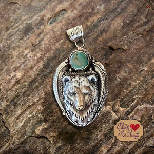 Bear w Turquoise Disc Medium | Yellowstone Spirit Southwestern and Spirit Animal Collection Necklaces Objects of Beauty Southwest 