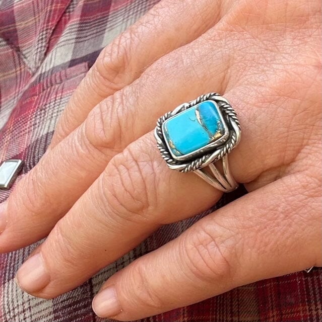 Beth Dutton Adjustable Turquoise w Silver Inclusion - Twisted Silver Ring | Yellowstone Spirit Southwestern Collection Turquoise Ring Objects of Beauty Southwest 