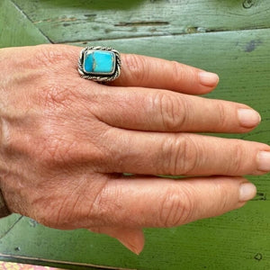 Beth Dutton Adjustable Turquoise w Silver Inclusion - Twisted Silver Ring | Yellowstone Spirit Southwestern Collection Turquoise Ring Objects of Beauty Southwest 