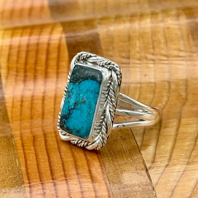 Beth Dutton BLUE Turquoise Fancy Twisted Silver Ring 7.5 | Yellowstone Spirit Southwestern Collection Turquoise Ring Objects of Beauty Southwest 