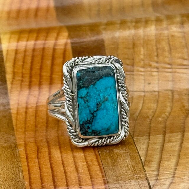 Beth Dutton BLUE Turquoise Fancy Twisted Silver Ring 7.5 | Yellowstone Spirit Southwestern Collection Turquoise Ring Objects of Beauty Southwest 