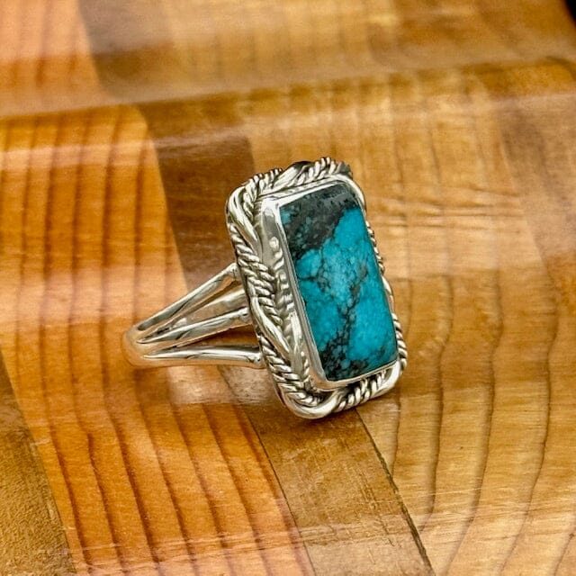 Beth Dutton BLUE Turquoise Fancy Twisted Silver Ring 7.5 | Yellowstone Spirit Southwestern Collection Turquoise Ring Objects of Beauty Southwest 