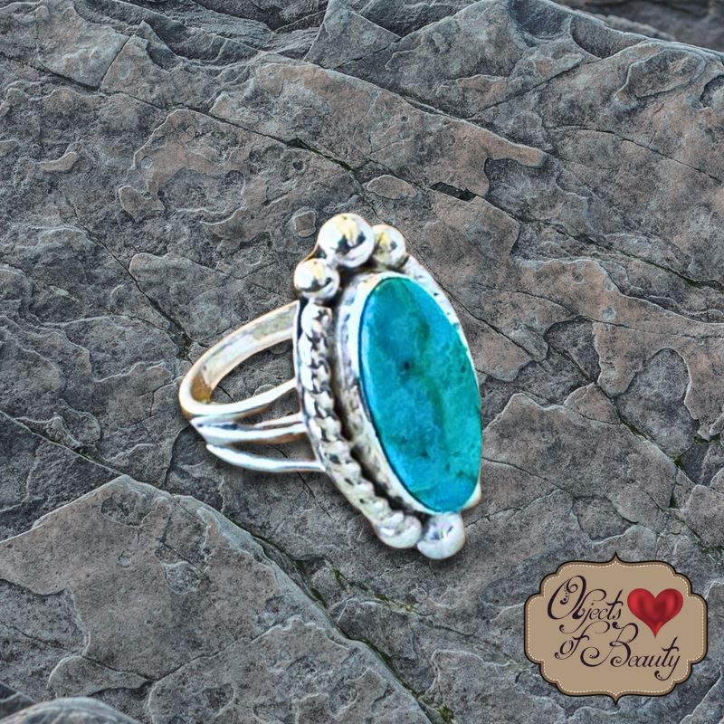 Beth Dutton Oval Turquoise Ring w Silver Raindrops | Yellowstone Spirit Southwestern Collection Turquoise Ring Objects of Beauty Southwest 