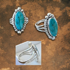 Beth Dutton Oval Turquoise Ring w Silver Raindrops | Yellowstone Spirit Southwestern Collection Turquoise Ring Objects of Beauty Southwest 