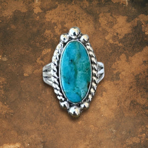 Beth Dutton Oval Turquoise Ring w Silver Raindrops | Yellowstone Spirit Southwestern Collection Turquoise Ring Objects of Beauty Southwest 