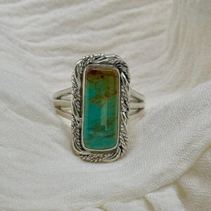 Beth Dutton Slender Turquoise w Fancy Twist Ring GREEN 7.5 | Yellowstone Spirit Southwestern Collection Turquoise Ring Objects of Beauty Southwest 