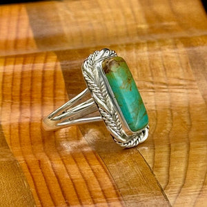 Beth Dutton Slender Turquoise w Fancy Twist Ring GREEN 7.5 | Yellowstone Spirit Southwestern Collection Turquoise Ring Objects of Beauty Southwest 